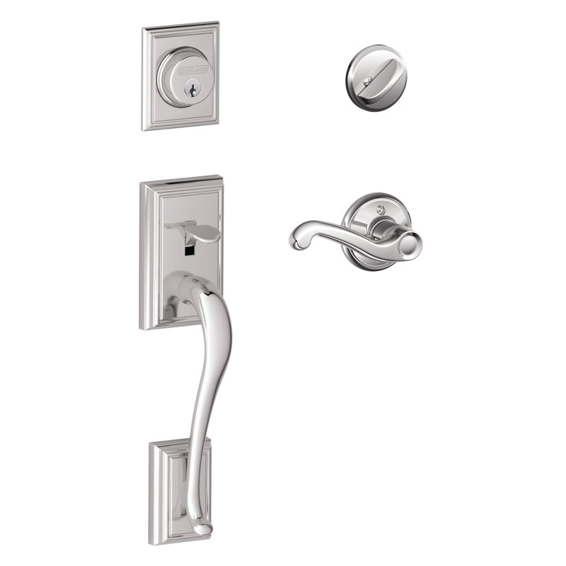 Addison Handleset with Deadbolt and Flair Door Lever and Rosette, Left , Bright Chrome