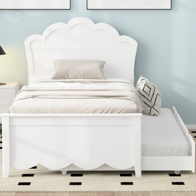 Twin Size Wood Platform Bed With Headboard And Handy Function Trundle, White Intriguing Trundle Area