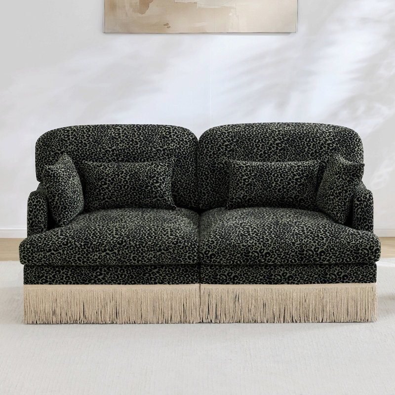 Canapé Comfy Chenille Leopard, Vert, chenille noire