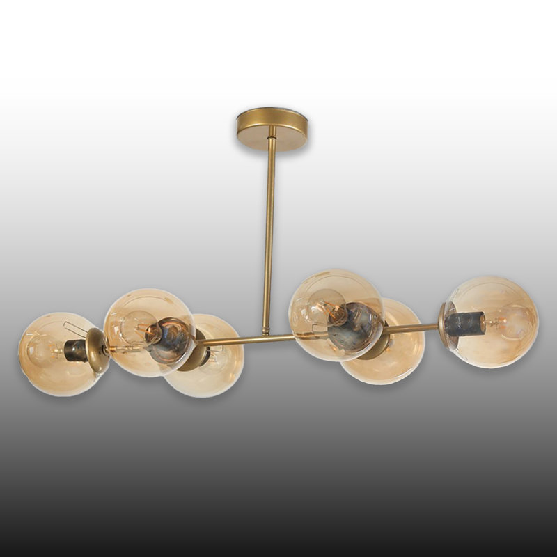 Lustre 6 lumières à abat-jour en verre
