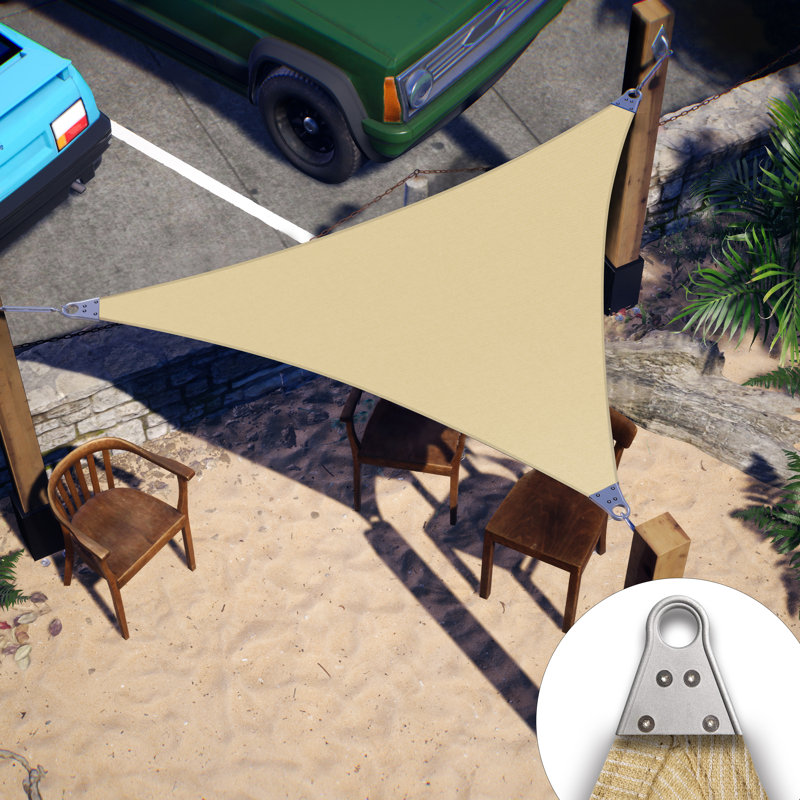 Beige 20' Triangle Shade Sail with Stainless Steel Rings