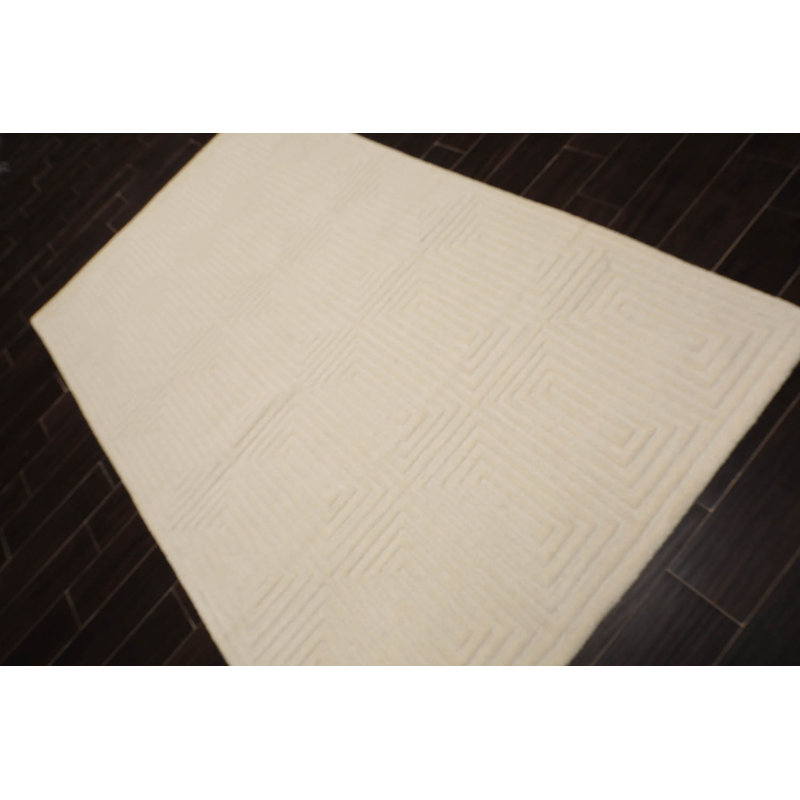 Tapis géométrique beige en laine touffeté à la main Shonta