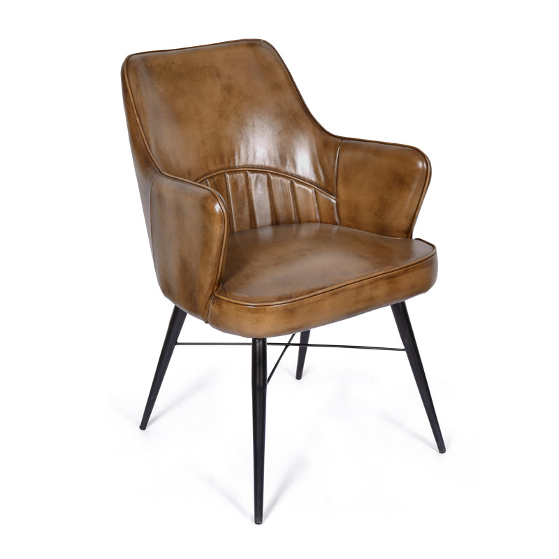 47cm H Genuine Leather Upholstered Dining Chair, Brown