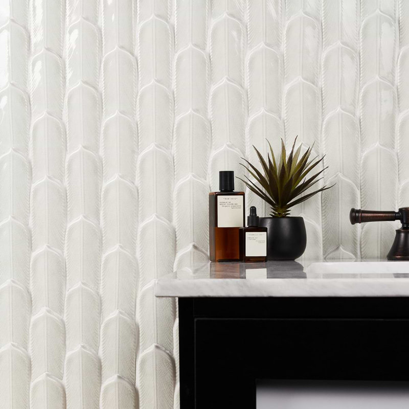 Nabi Quill Tundra Gray 2X5 3D Crackled Glossy Glass Mosaic Tile