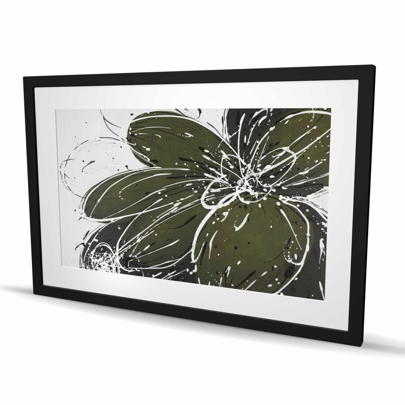 Fleur avec contour éclaboussé | Impression encadrée avec passe-partout, H 36 po x l 24 po, Black