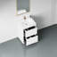 Lavabo de salle de bain 24 po, blanc brillant. Pré-assemblé pour plus de commodité. Compartiment de rangement spacieux. Comptoir en résine de pierre fine. Armoire en bois facile à installer. Espace généreux. Qualité