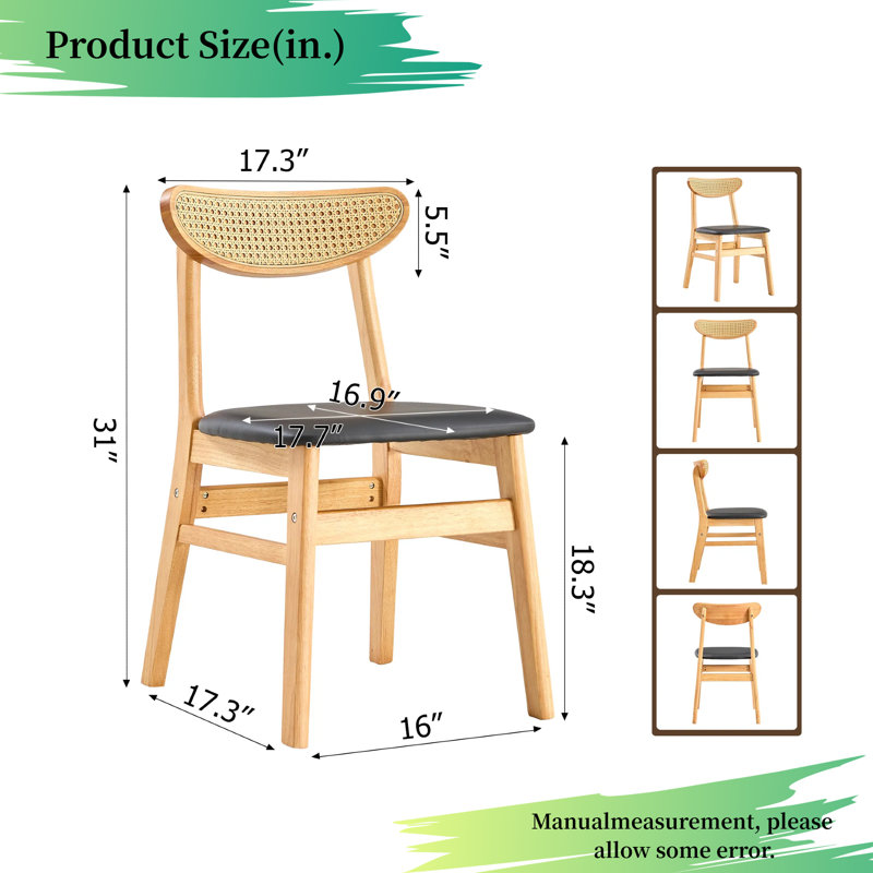 Ensemble de 4 chaises de salle à manger en bois d'hévéa - dossier courbé classique, sièges rembourrés en polyuréthane, assemblage facile, polyvalent pour la maison et le bureau
