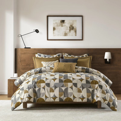 Édredon très grand de 9 pièces en or, motif géométrique scandinave de style Mid-Century, confortable et paisible toutes saisons, housse de couette amovible avec attaches intérieures, espace de sommeil, bouton caché