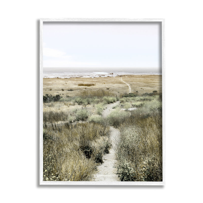 «Distant Shoreline Grassy Beach Path», horizon nuageux blanc, art numérique par estampe numérique par Danita Delimont