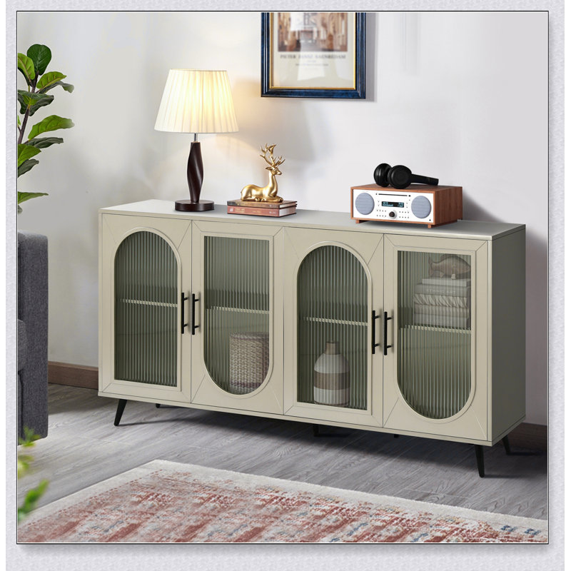 Meuble télé pour téléviseur de 65 pouces et plus, meuble télé en bois avec armoire de rangement et tablettes réglables