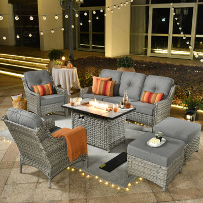 Kluge Wicker 7 - Person Patio Conversation Set with Cushions
