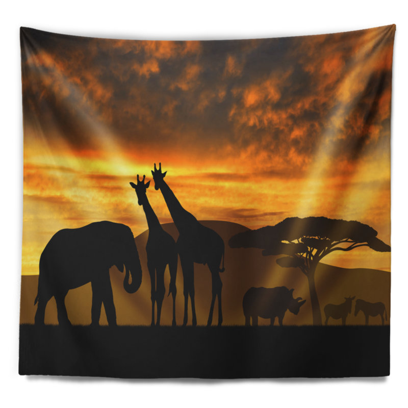 Tapisserie girafes et éléphant et rhino, H 78 po x l 92 po