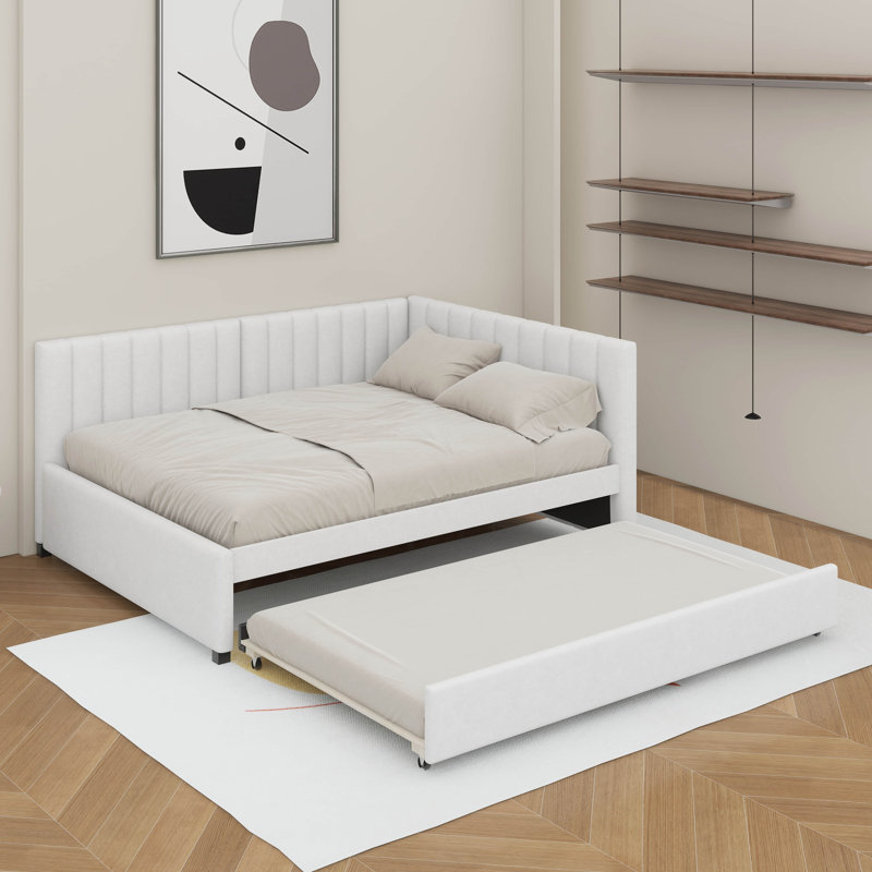 Lit de jour double avec lit gigogne, Beige