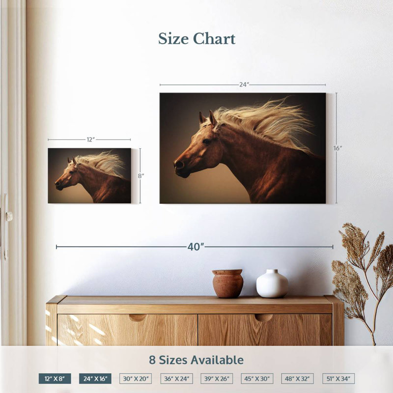 Cheval blond châtaignier, H 16 po x l 24 po