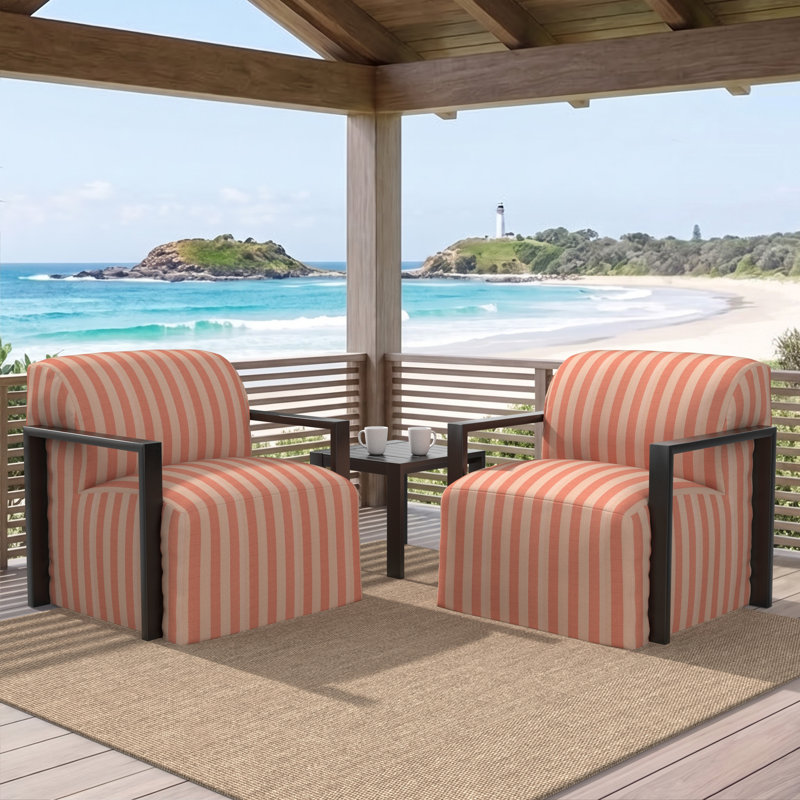 Ensemble de 2 fauteuils lounge modernes en aluminium à structure ouverte, rembourrés et dotés de coussins Sunbrella, Non