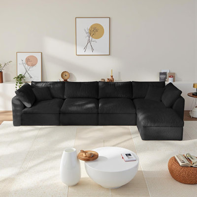 Cloud Sectional Couches For Living Room, Convertible Couch With Ottoman, Modular Sectional Sofa With Deep Seat,No Assembly Required With Throw Pillows (Black, 6 Seater+2 Ottoman)