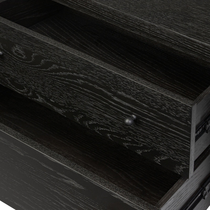 ROARK 2 - Drawer Solid Wood Nightstand, Ebony Oak