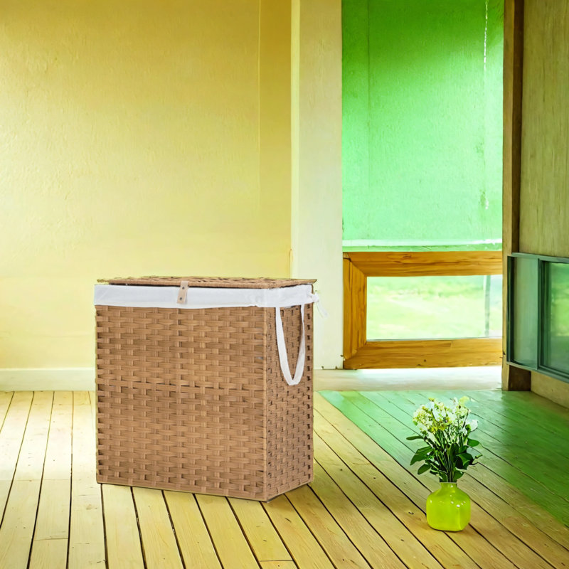 Laundry Basket With Lid, Brown, 23.6" H x 12.9" W x 22.4" D