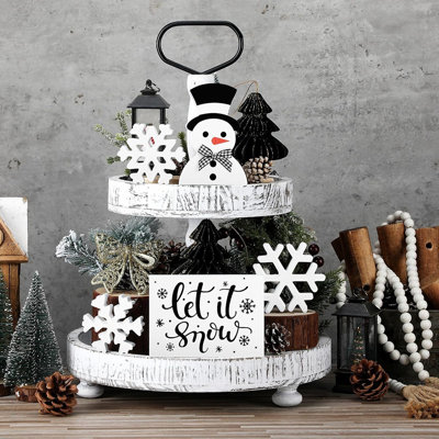 Décorations de table d'hiver - noir et blanc - centres de table en forme de bonhomme de neige et de flocon de neige