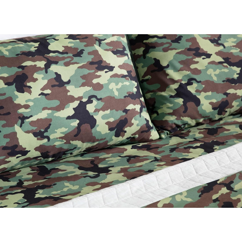 Microfiber Camouflage Sheet Set, Green/Brown/Black, Full XL Sheet Set with 3 Additional Pieces