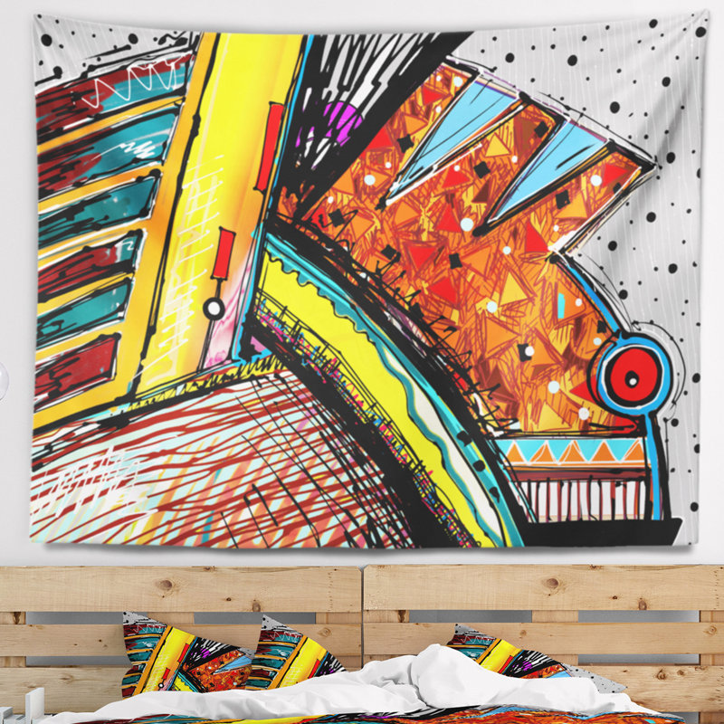 Tapisserie colorée d'illustration abstraite, H 78 po x l 92 po