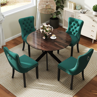 Ensemble de salle à manger rond en bois avec chaise capitonnée