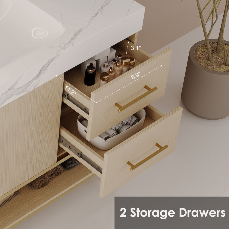 Meuble-lavabo sur pied 36 po avec lavabo en céramique sans couture 36 po, Bois, Blanc