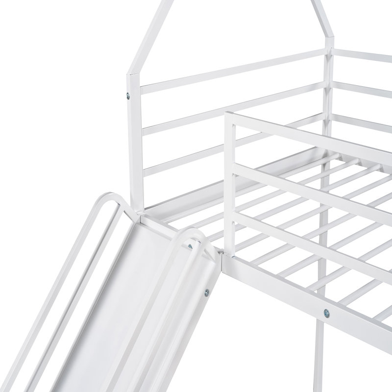 Lit simple superposé blanc avec glissade et structure en métal pour chambre à coucher simple, Gris