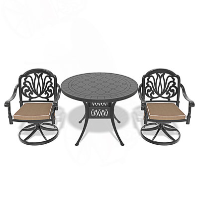 Ensemble de salle à manger 3 pièces en aluminium coulé toutes saisons comprenant 2 chaises pivotantes et une table ronde de 39,37 po
