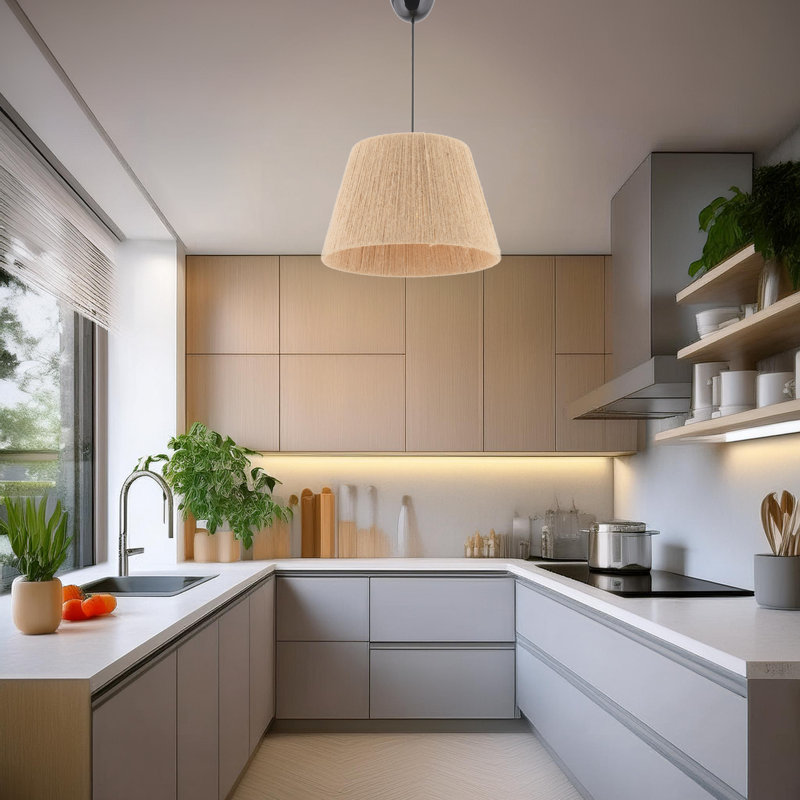 Lustre ajustable en métal avec capuchon en jute