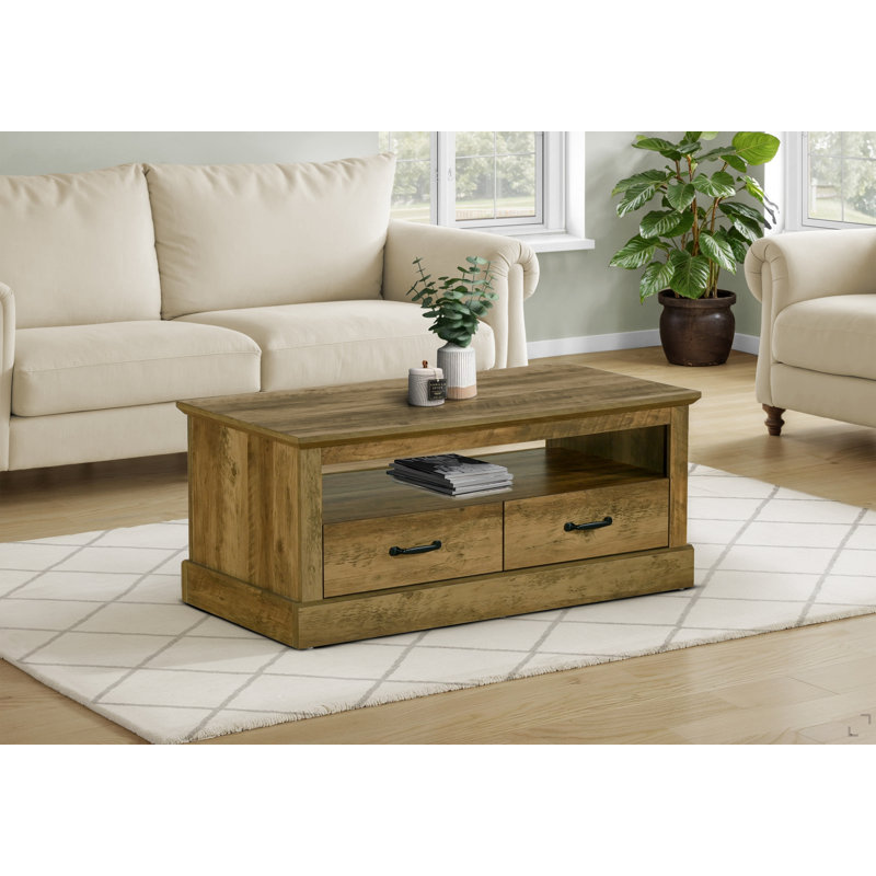 Table basse, L 42 po, cocktail, rectangulaire, tiroirs de rangement, salon, accent, stratifié chêne brun foncé, transitionnel