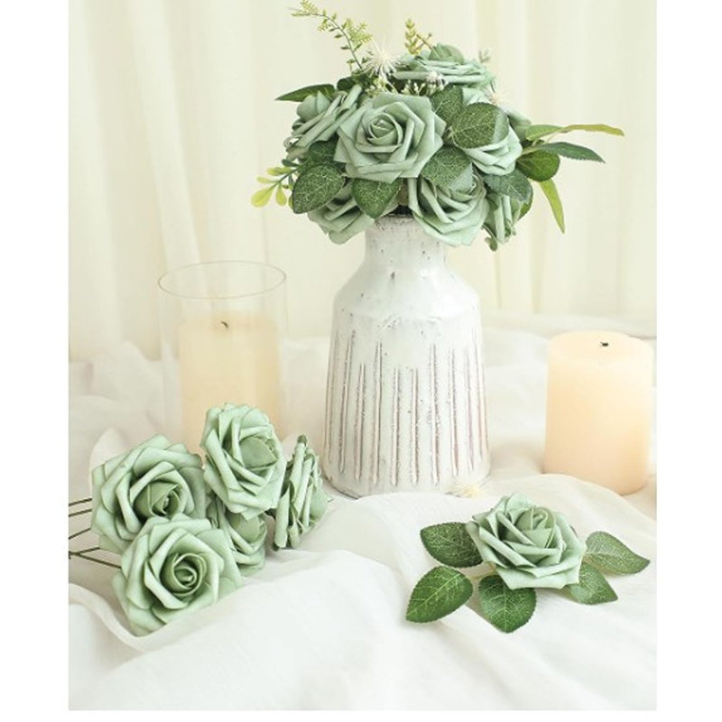 25 pièces de fleurs artificielles artificielles en mousse verte avec des tiges pour des bouquets de mariage bricolage 