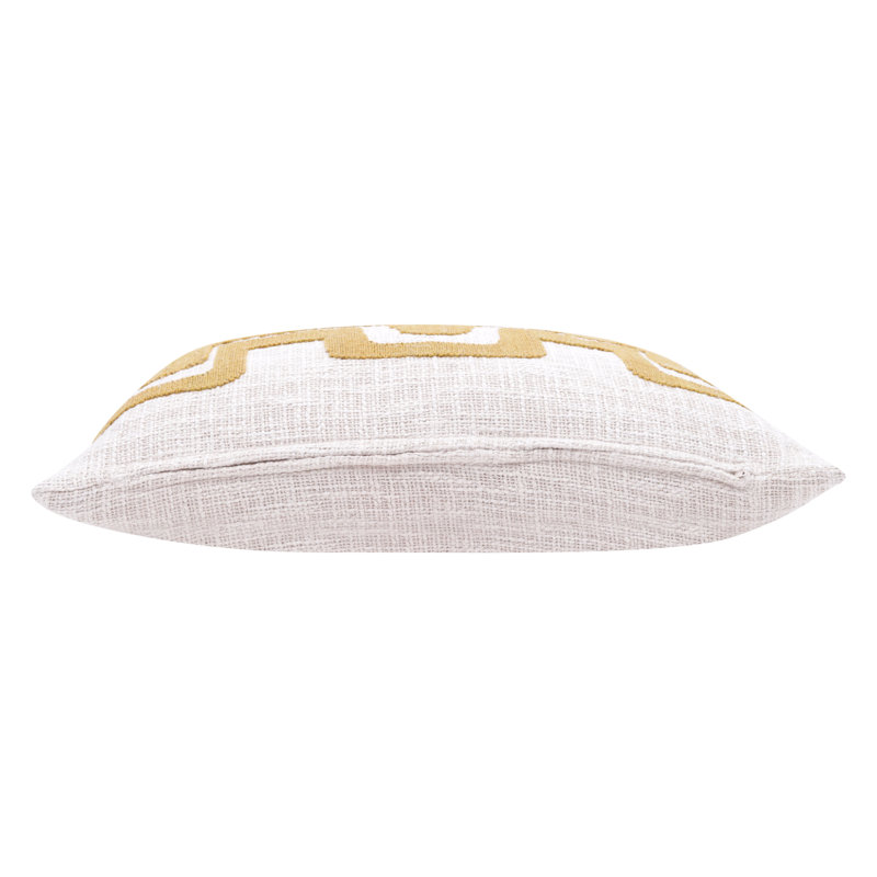 Ochre and Ivory Geometric Embroidered Rectangular Cotton Blend Pillow