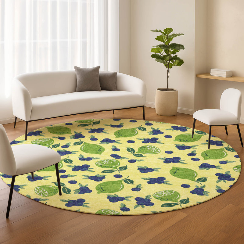 Machine Washable Indoor/Outdoor Bourkelands ACN2354 Fruits Rug, Round 8'