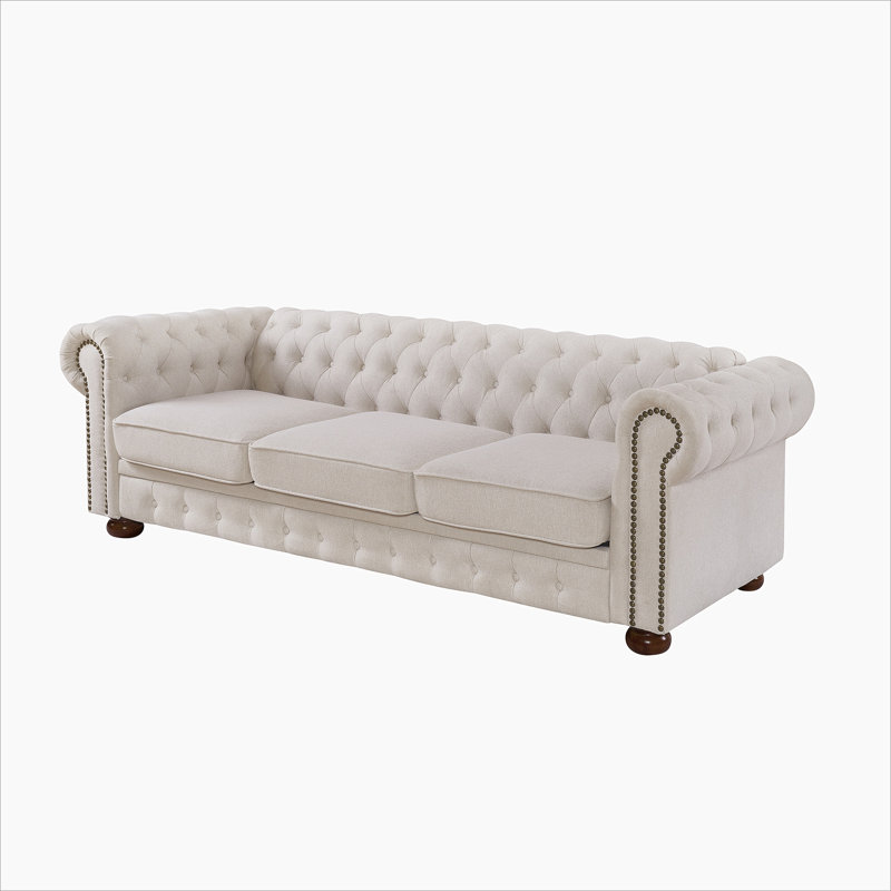 Gurnaik Upholstered 3-Seater Sofa, Beige Linen Duplicate