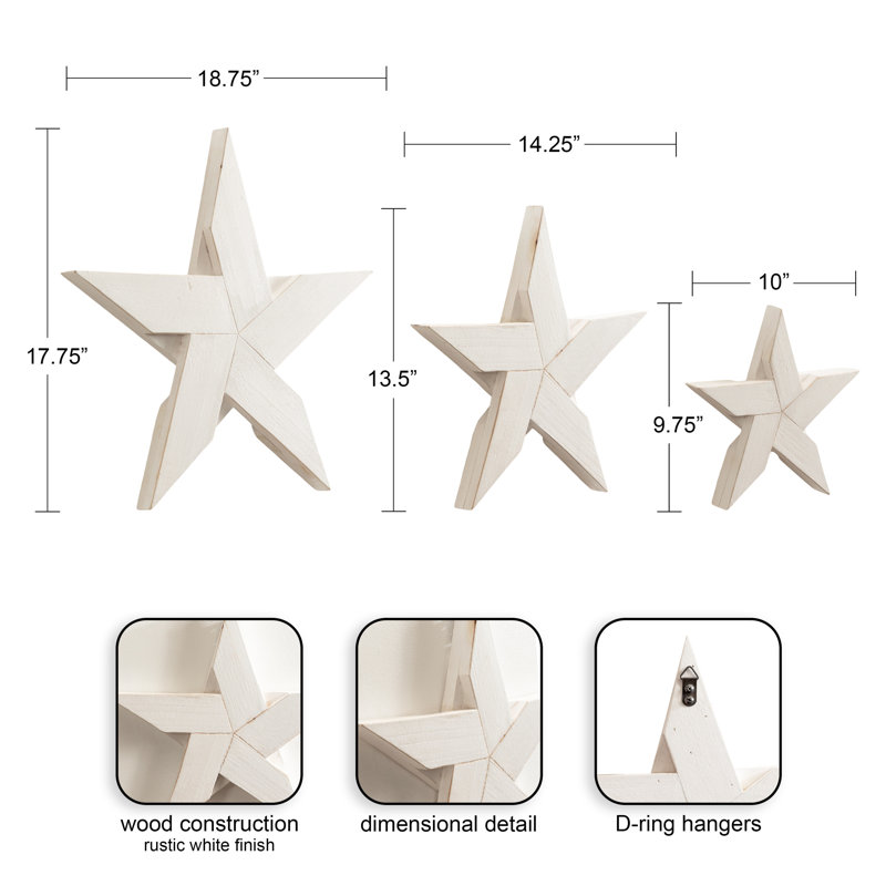 White Wooden Dimensional Star Wall Decor Set