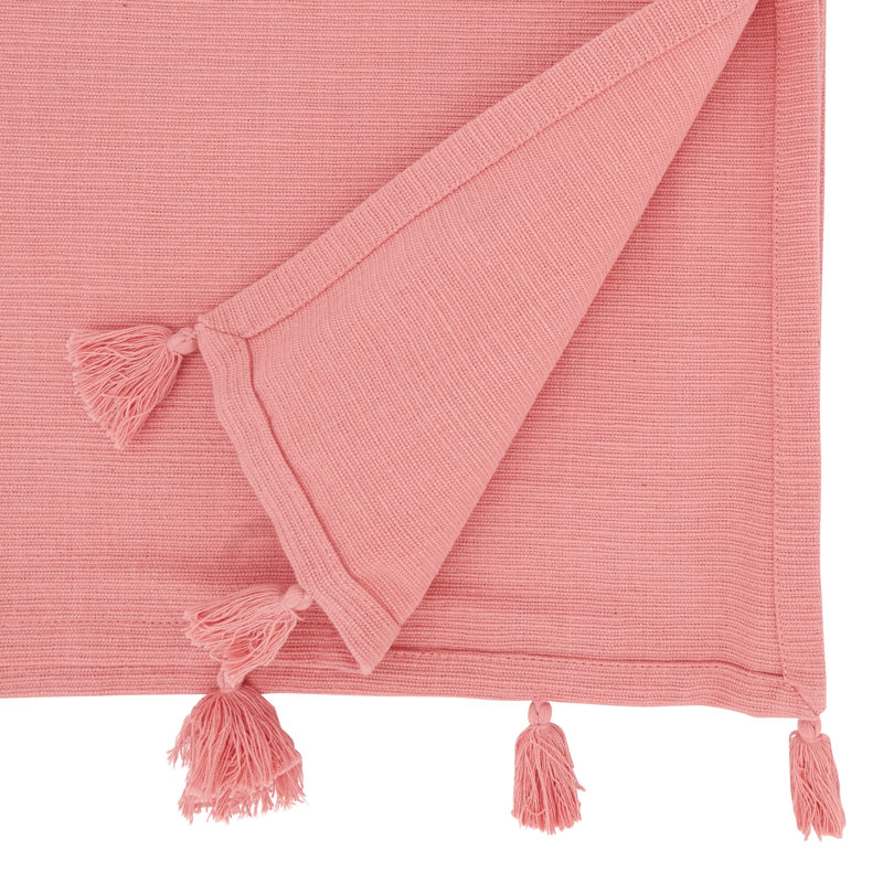Pink Cotton Tassel Table Runner, 21.5 x 18 inches