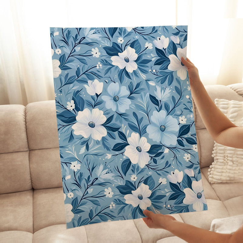 Motif floral de fleurs bleues III, H 20 po x l 16 po