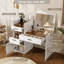 Bureau de coiffeuse 3-en-1 avec miroir rabattable et plateau en verre