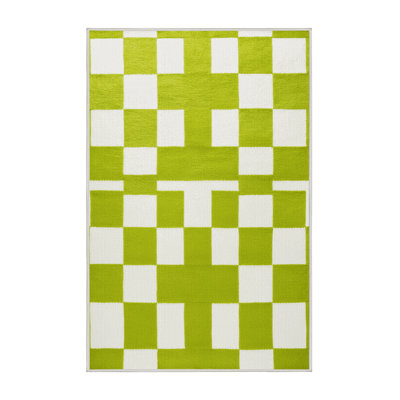 Machine Washable Checkered White Area Rug