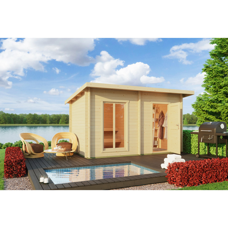 Lasita 13.5 x 7.5 Ft. Pent Roof Sauna Log Cabin With Tempered Double Glazed Windows (44mm)