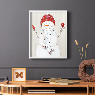Festive Snowman III, reproduction encadrée - bois massif