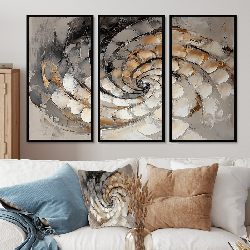 «Copper Luminous Abstract Spiral II - Abstract Modern Waves», ensemble de reproduction d'art mural, H 32 po x l 48 po, Noir