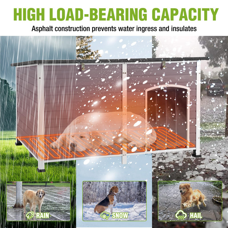 Extra Large Heated Dog House Outdoor Insulated For Winter, Weatherproof Dog Kennel With Anti-chewing Iron Frame, Insulated Dog Shelter For Large Breed (59.1'' Large)