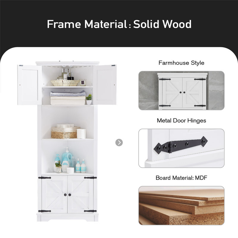 Grande armoire de rangement pour salle de bain, armoire d'angle avec portes et tablette réglable, panneau de fibres à densité moyenne
