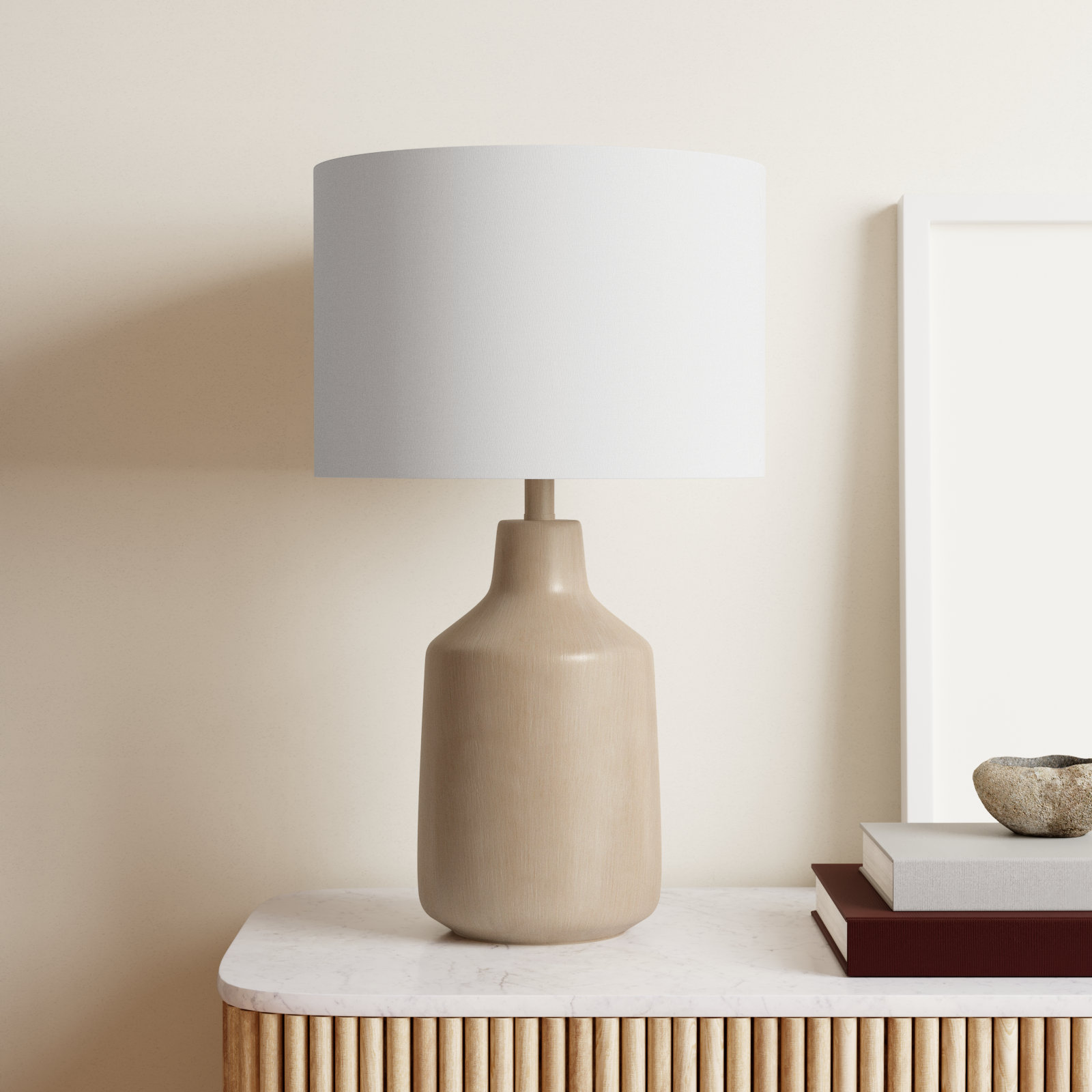 Lockwood Concrete Table Lamp, Beige Base / White Shade
