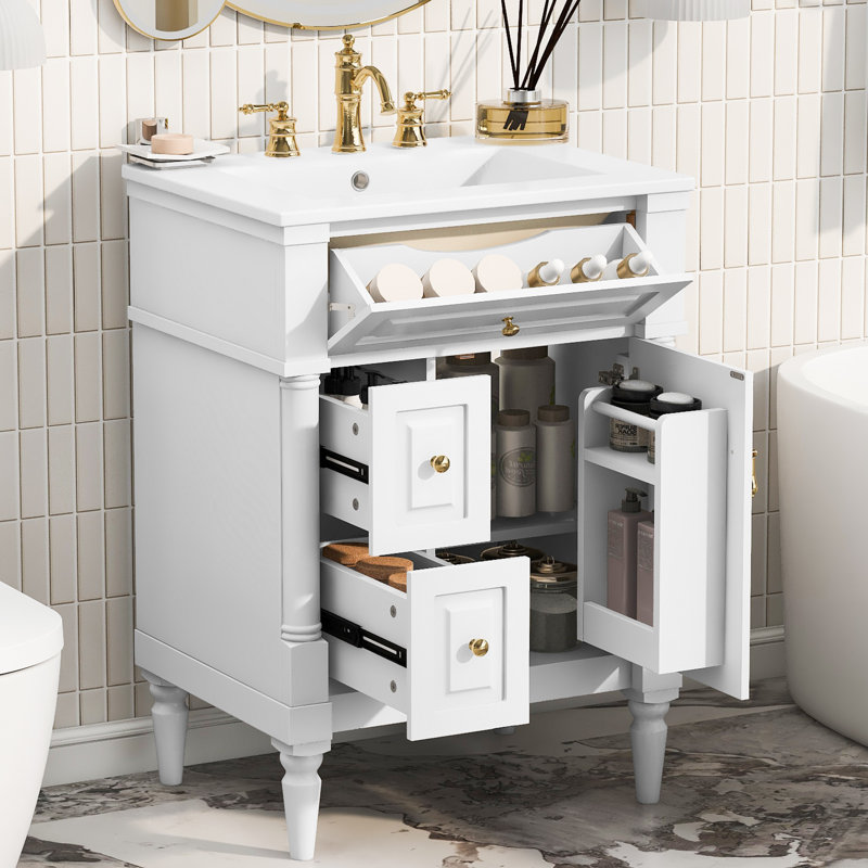 Meuble-lavabo de salle de bain avec lavabo, Blanc