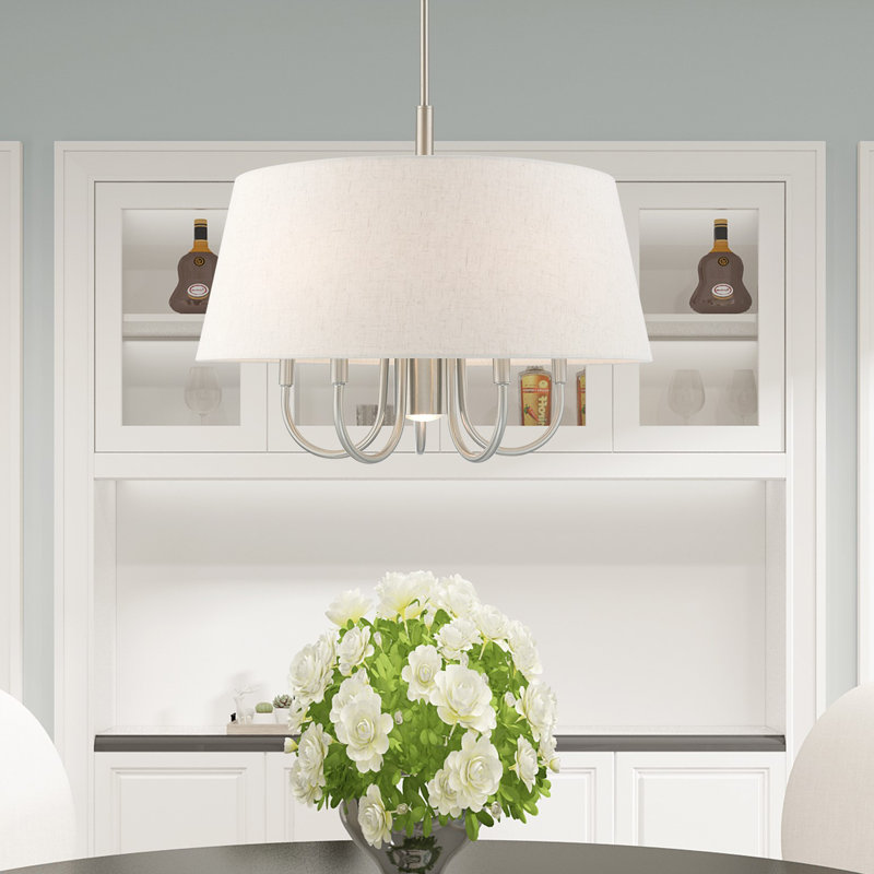 Barbora 6 - Light Dimmable Drum Chandelier, Oatmeal, Brushed Nickel