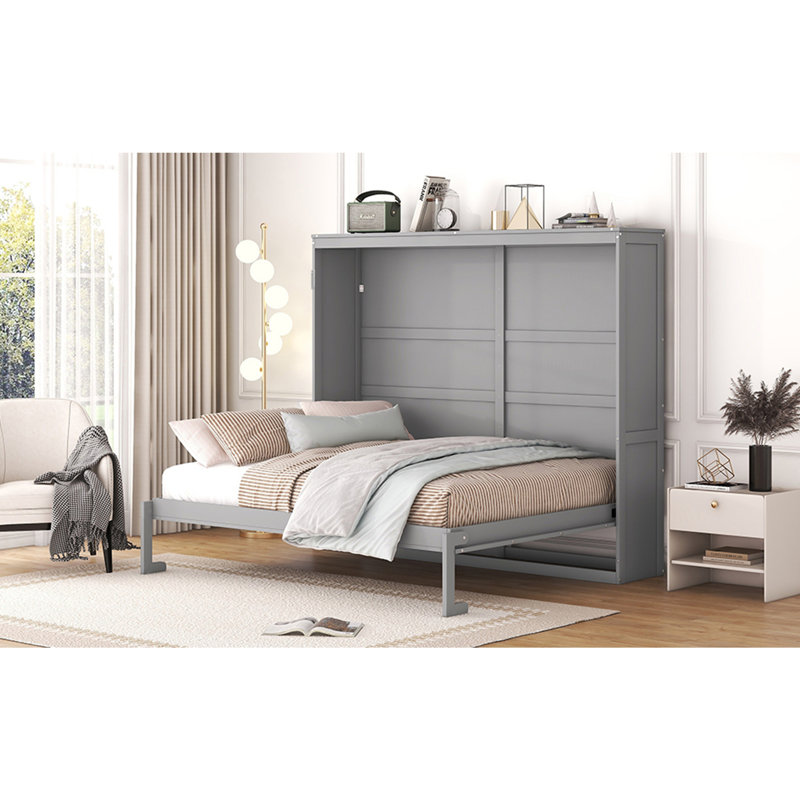 Grand lit escamotable gris Queen, Gris, Grand lit