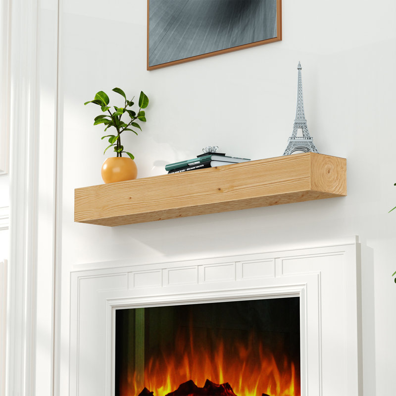 Fireplace Mantel, Wood Floating Fireplace Shelves, Clear Varnished Natural Wood, 5" H x 48" W x 8" D